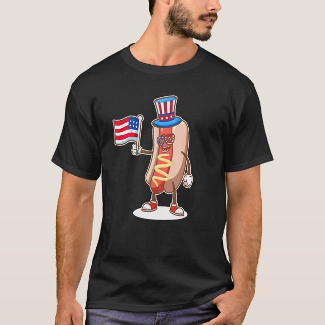 Hotdog Sunglasses American Flag USA Funny 4th Of J T-Shirt (Front)