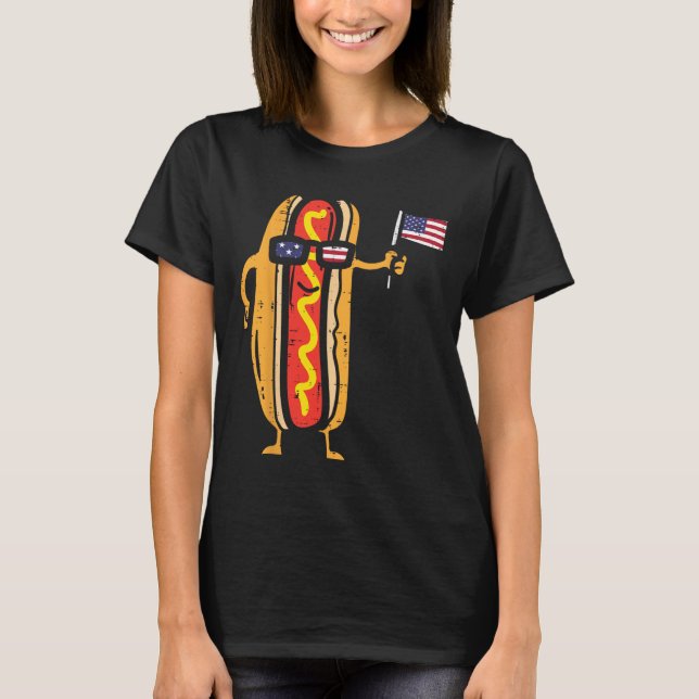 Hotdog Sungles American Flag Usa Funny 4th Of July T-Shirt (Front)