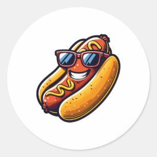 Hotdog Sungles Fast Food Hot Dogs Lover Fun Sausag Classic Round Sticker