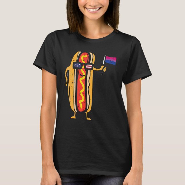 Hotdog Us Flag Sunglasses Bisexual Flag Bi Pride L T-Shirt (Front)