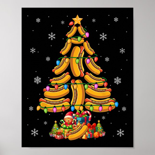 Hotdogs Christmas Tree Colourful Lights Funny Food Poster (Front)