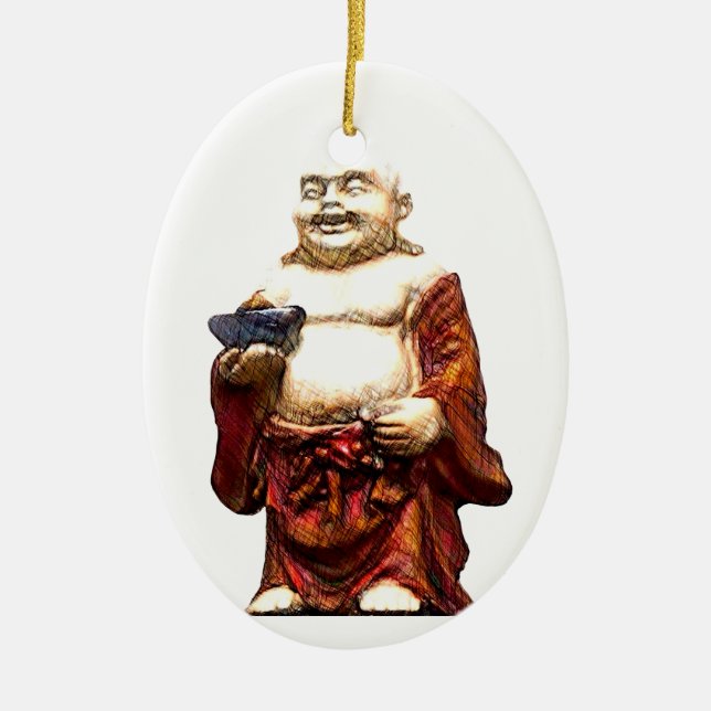 Hotei Laughing Buddha Ceramic Tree Decoration (Front)