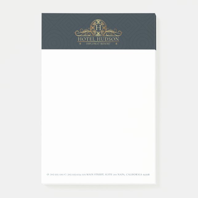 Hotel Branding Luxury Blue Gold Post-it Notes (Front)