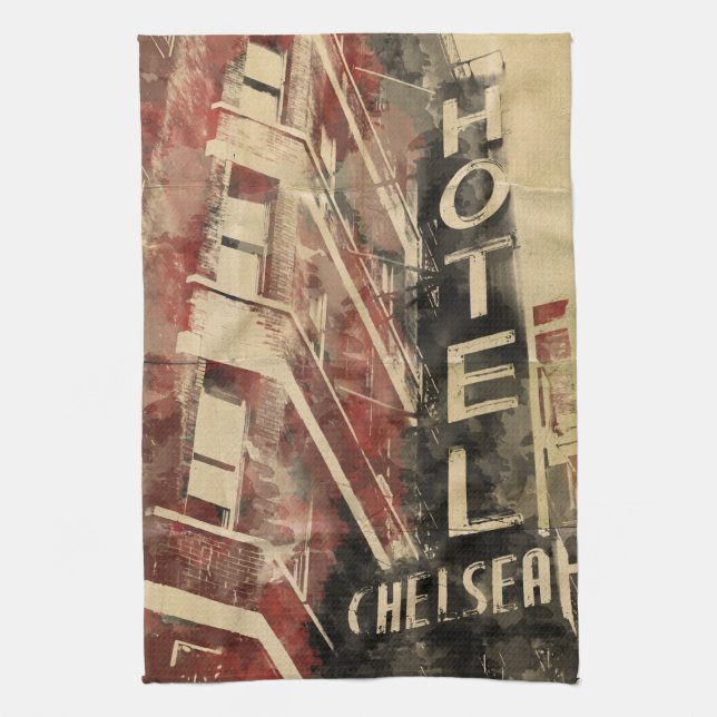 Hotel Chelsea Watercolor Art Kitchen Towel (Vertical)