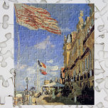 Hotel des Roches Noires, Trouville by Claude Monet Jigsaw Puzzle<br><div class="desc">The Hotel des Roches Noires at Trouville (1870) by Claude Monet is a vintage impressionist fine art cityscape painting featuring a street scene with a hotel and flag flying at a seaside resort in Normandy, France on a beautiful sunny day. About the artist: Claude Monet (1840-1926) was a founder of...</div>
