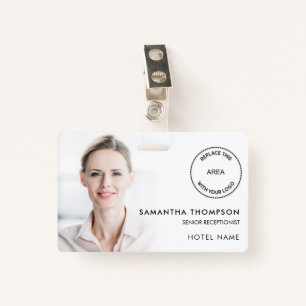 Hotel Employee Photo Overlay ID Name Logo White ID Badge