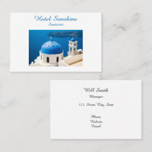 Hotel Greece Church Santorini blue photo and text Business Card