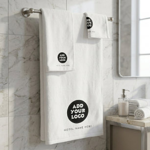 Hotel Guest House Name and Logo White  Bath Towel Set