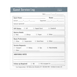 Hotel Guest Service Log Logo Minimalist Notepad
