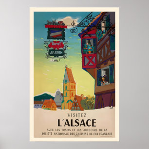 Hotel Jardin Alsace France Vintage Travel Poster
