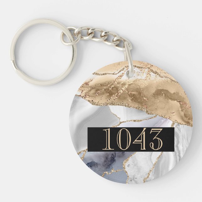 Hotel lodge resort marble stone faux gold white key ring (Front)