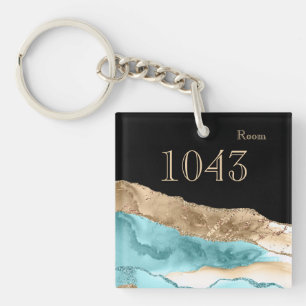 Hotel lodge resort room key marble stone gold blue ring