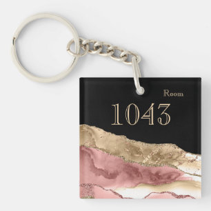 Hotel lodge resort rose goldmarble stone gold blue key ring