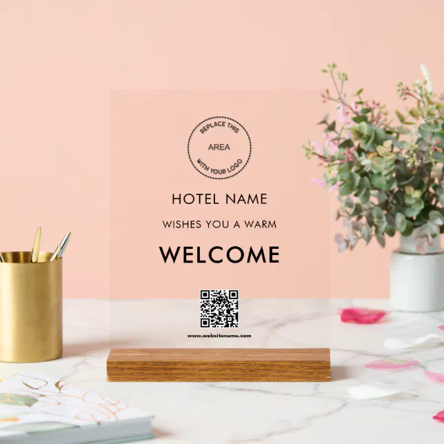 Hotel Logo QR Code Reception Welcome Sign | Zazzle