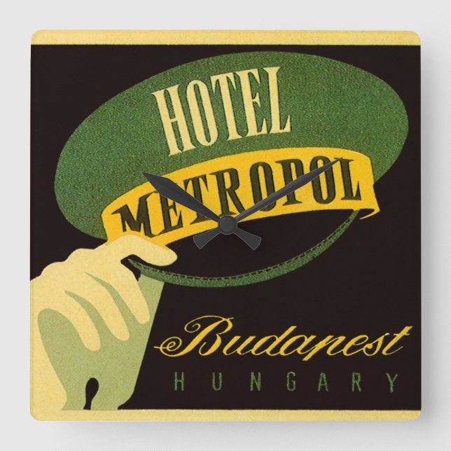 Hotel Metropol Budapest Hungary Bellhop Hat Square Wall Clock (Front)