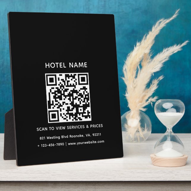 Hotel Name Logo & QR code Services Prices Details Plaque (Side)