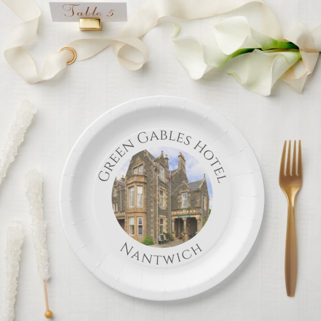 Hotel Name Plus Hotel Photo on Paper Plate (Wedding)