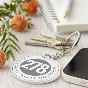 Hotel Name Plus Room Number on a Keychain