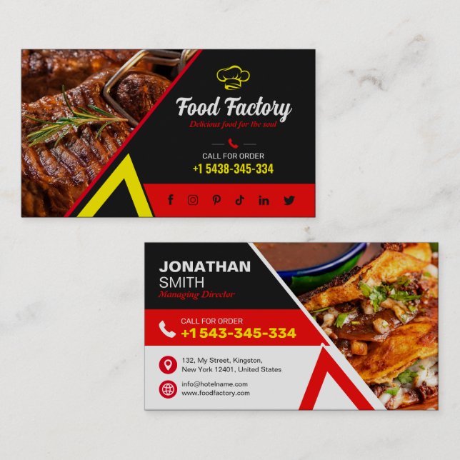 Hotel, Restaurant, Cafe, Food Business Card + Logo (Front/Back)