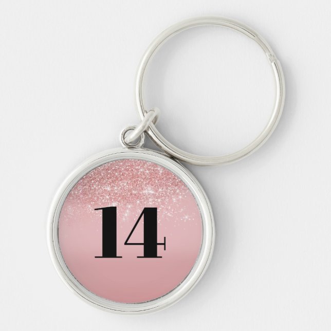 Hotel room custom number rose glitter sparkles key ring (Front)