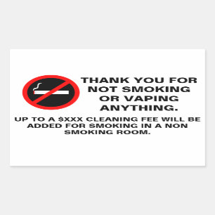 Hotel room no smoking no vaping sign rectangular s rectangular sticker