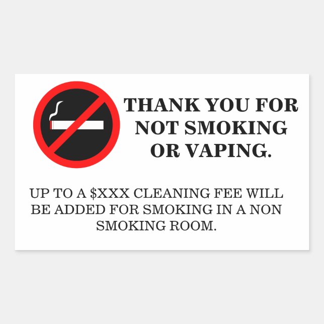 Hotel room no smoking no vaping sign rectangular sticker (Front)