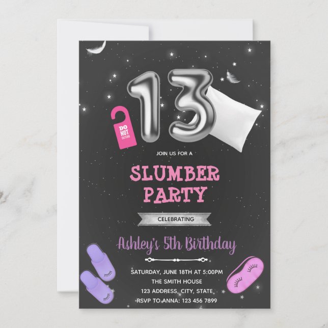 Hotel slumber party 13th birthday invitation (Front)