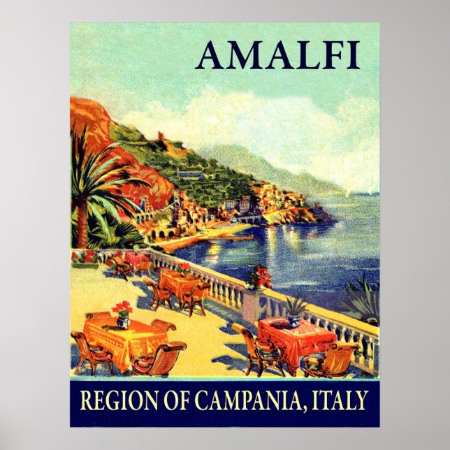 Hotel terrace in Amalfi, Campania, Italy, travel Poster (Front)