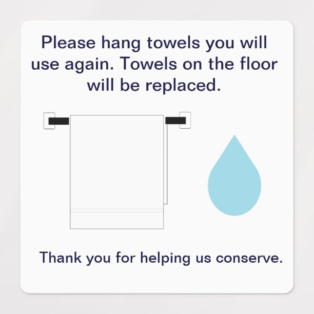 Hotel Towel Water Conservation Sign Square Sticker (Design 1)