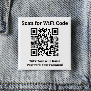 Hotel Wifi Details Plus QR Code on Wearable Staff 15 Cm Square Badge