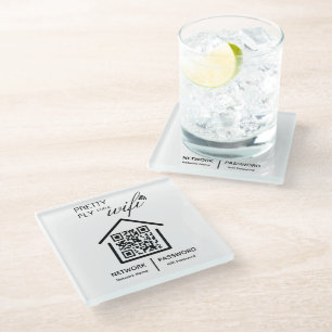 Hotel WiFi Details Pretty Fly for a wifi QR Code  Glass Coaster