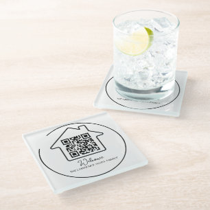Hotelwarming Gift Personalised WiFi Sign QR Code Glass Coaster