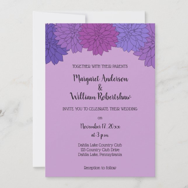 Hothouse Dahlias Purple Floral Wedding Invitation (Front)
