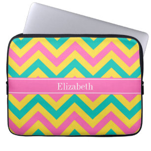HotPink2 Teal Pineapple LG Chevron Name Monogram Laptop Sleeve