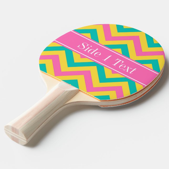 HotPink2 Teal Pineapple LG Chevron Name Monogram Ping Pong Paddle (Front Angle)