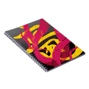 Hotpink Dragon Japanese Dragon Black Background Notebook