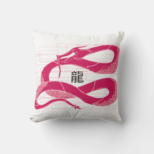 Hotpink Dragon Japanese Dragon White Background Cushion