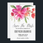 HotPink Watercolor Posy Save the Date Announcement<br><div class="desc">Customisable save the date announcement fearing hot pink and coral watercolor posy. This is a part of a wedding suite,  matching items are available.</div>
