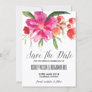 HotPink Watercolor Posy Save the Date Announcement