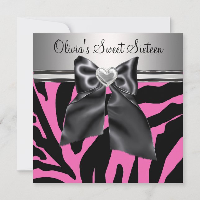 HotPink Zebra Sweet Sixteen Birthday Invitation (Front)