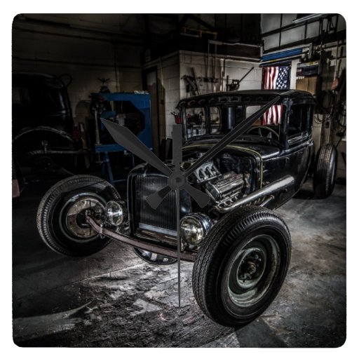 Image of Hotrod in a Garage Wall Clock