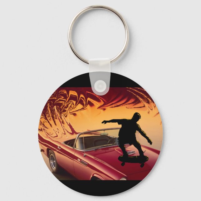 Hotrods and skateboarders key ring (Front)