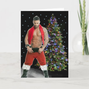 Hottest Hunk Buff Santa Christmas Card