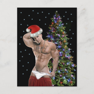 Hottest Hunk Buff Santa Christmas Card