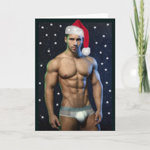 Hottest Hunks On The Planet Christmas Buff Santa   Card