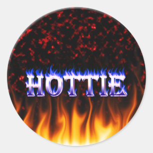 Hottie fire and flames Red marble Classic Round Sticker