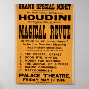 Houdini, 'Magical Revue' Retro Theatre Poster