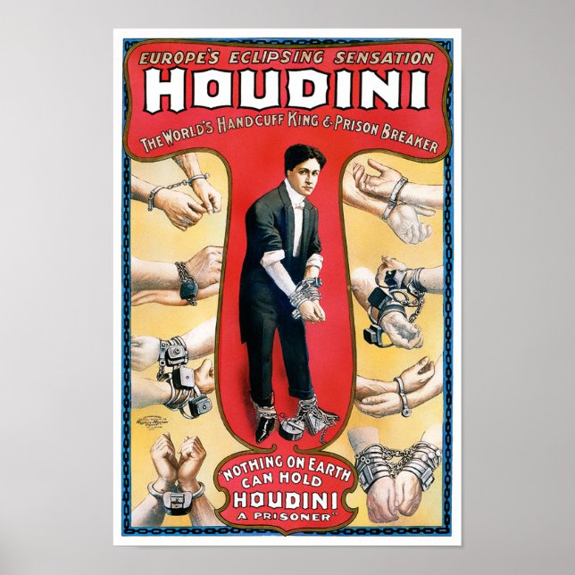 Houdini Magician 1909 Vintage Poster Restored (Front)