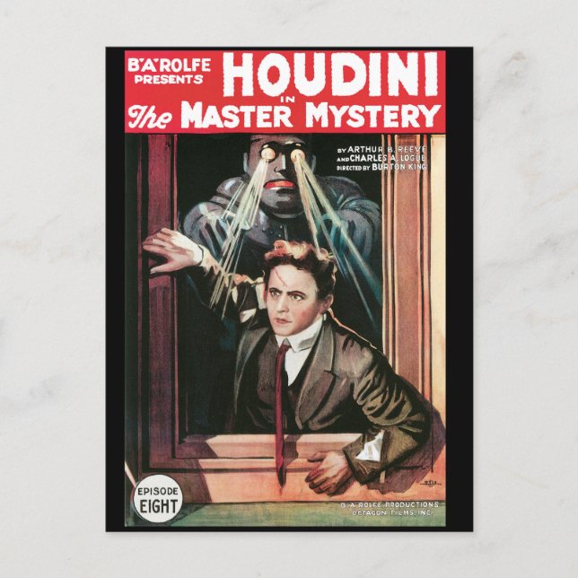 Houdini, The Mastery Mystery vintage poster 1919 Postcard (Front)