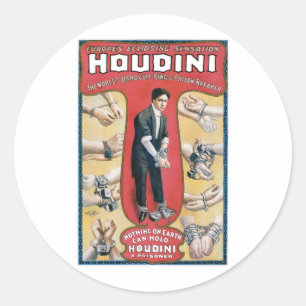Houdini ~ Vintage Handcuff Escape Artist Classic Round Sticker